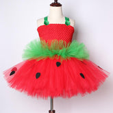 Cute Strawberry Tutu Dress Red Green Tulle Flowers Princess Girls-TB00845-Veeddydropshipping